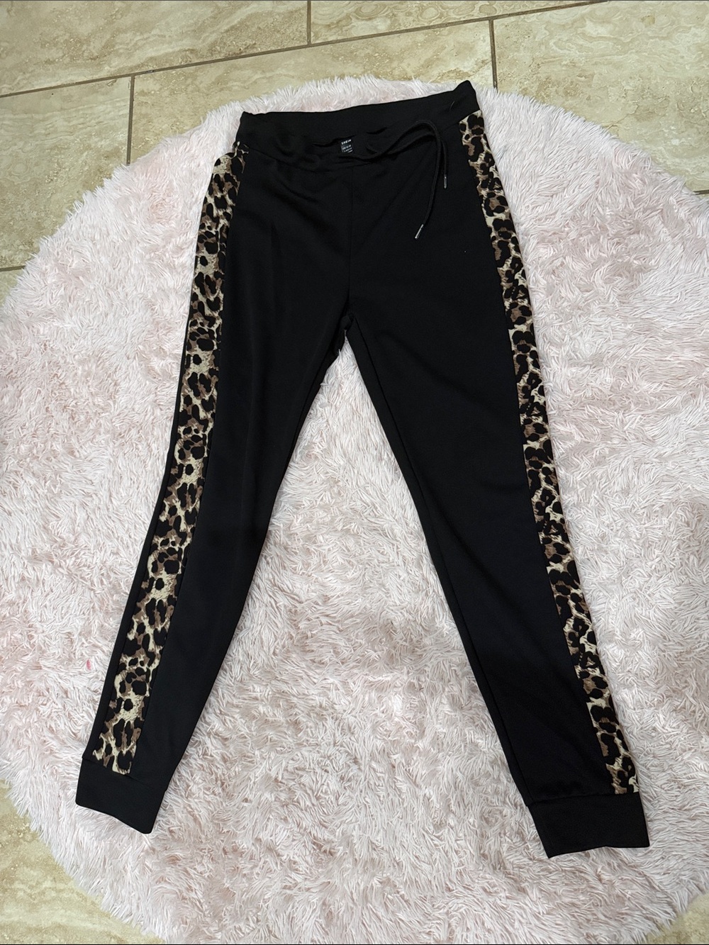 SHEIN Black Joggers with Leopard Side Stripes